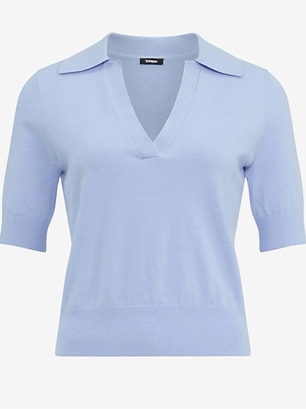 Express Pale Blue Short Sleeve Open V-Collar Knit Top